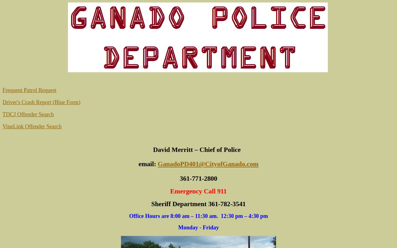 Ganado and Jackson County booking-record contact page