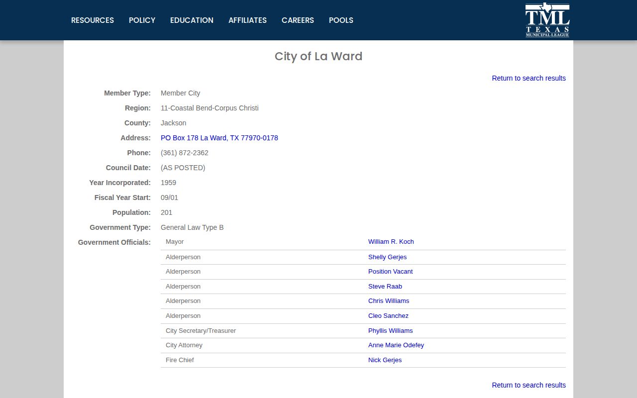 La Ward and Jackson County booking-record contact page